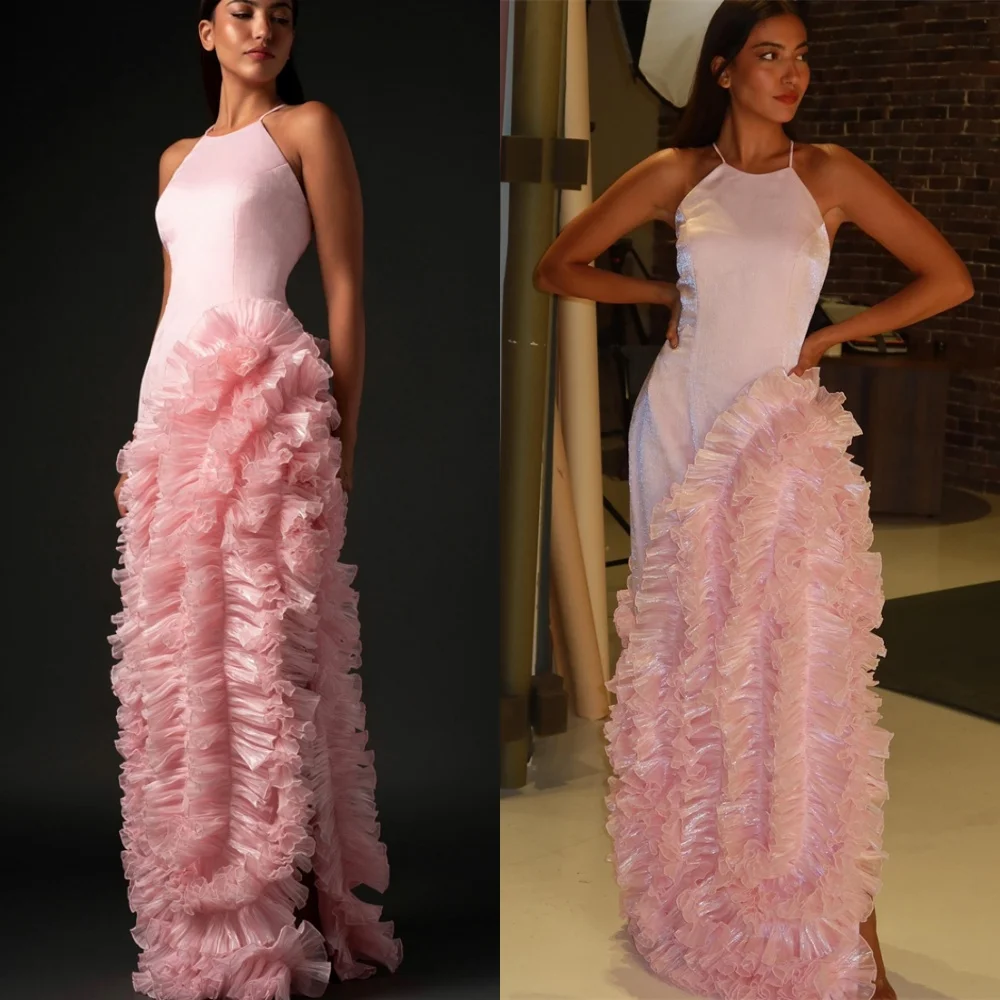 robe-de-soiree-en-satin-rose-personnalisee-de-haute-qualite-style-boho-boheme-col-rond-sans-manches-fente-laterale-traine-de-balayage-retour