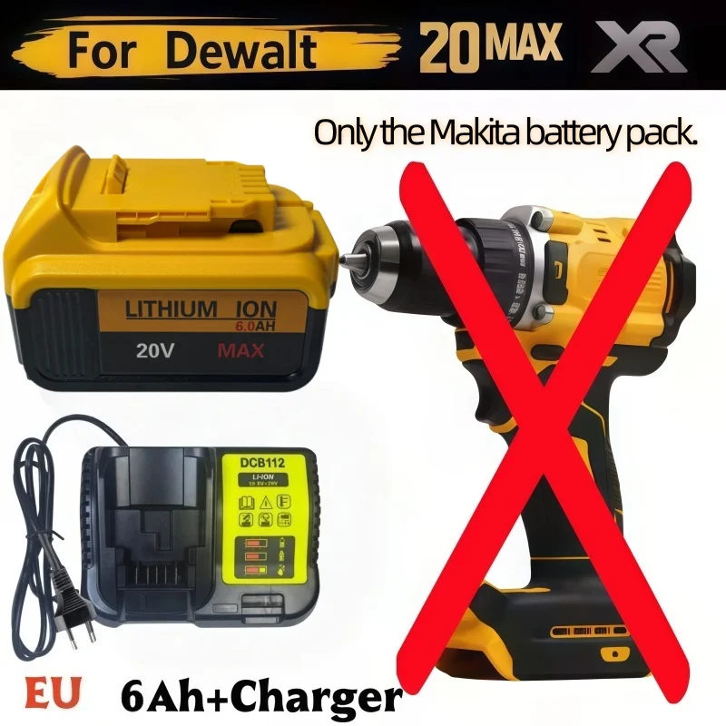 

Upgraded 20V MAX 6.0Ah High Capacity Replacement Li-ion Battery Safe Stable Power for DeWalt Cordless Drill Saw Tools