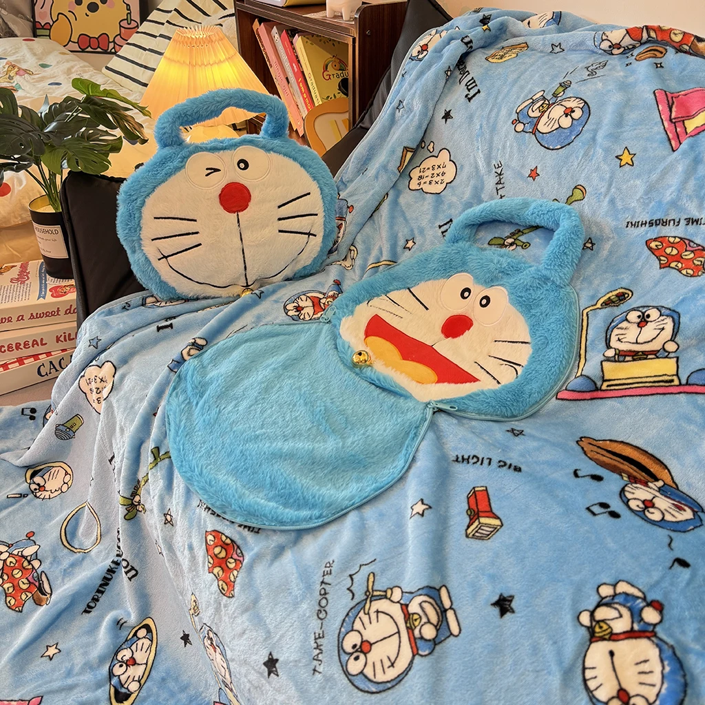 

Comfortable Doraemon Blanket Thickened Portable Nap Blanket Single Size Cartoon Warm Sleeping Blanket Car Bedroom Office Girl