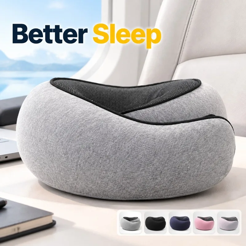 Slow Rebound Snail Travel Pillow, Portable Foldable Storable Neck Support Cushion for Office Nap, Memory Foam U-Shaped Cervical