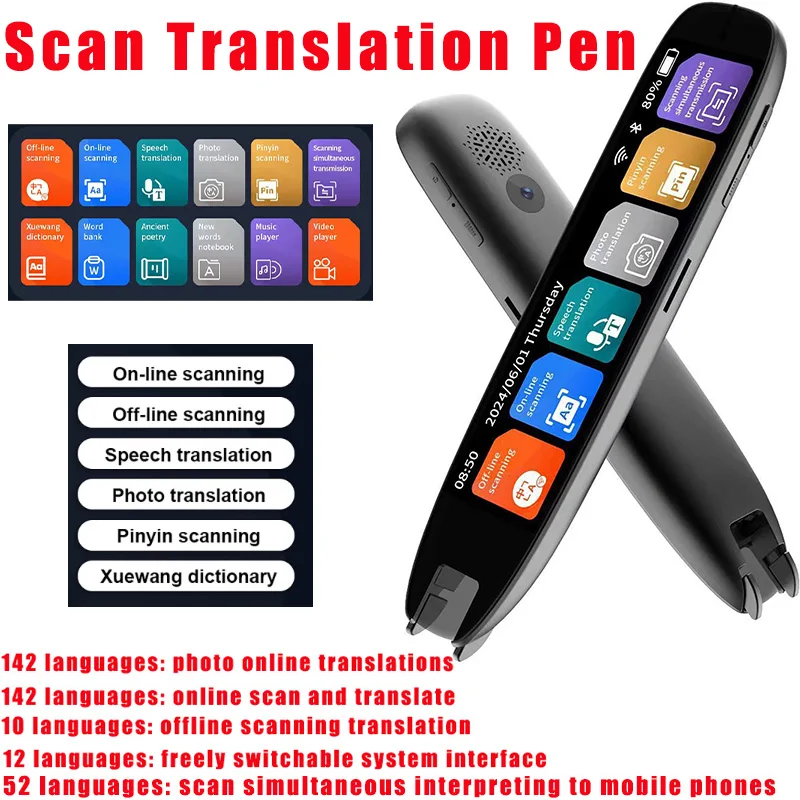 

WiFi/BT Offline Translation Pen 142 Language Translator Pen for Teacher Student Dictionary English Intelligent Scan Point Reader