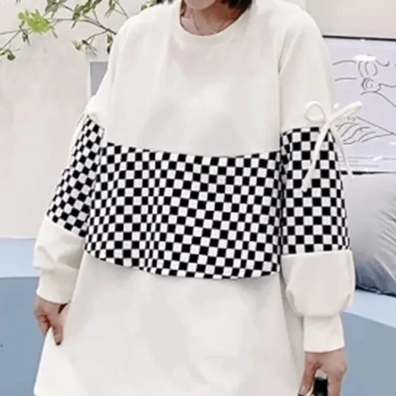 O-neck Pullovers Sweatshirts Long Sleeve Patchwork Solid T-Shirts Office Lady Simplicity Casual Fashion Loose Women's Clothing