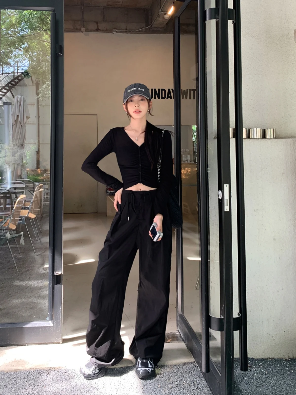 Pusumede American High Waist Workwear Pants Loose Wide Leg Women Straight Slimming Casual Trousers Vintage Commute Style