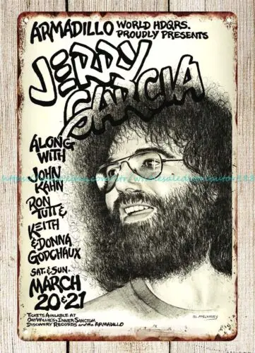 1982 Jerry Garcia Armadillo World Headquarters Concert Poster metal tin sign