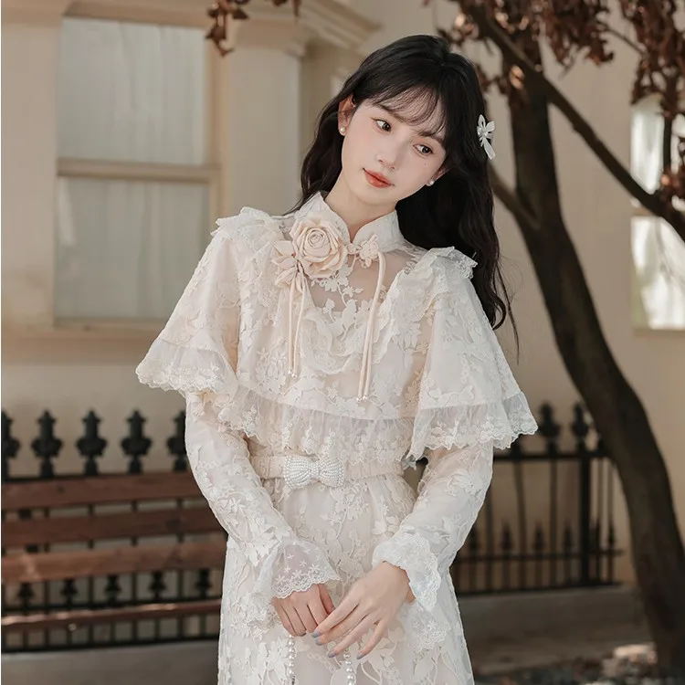 

Fall 2026 French Vintage Cheongsam Dress Design Sense Heavy Industry New Chinese Shawl Fake Two-Piece Skirts