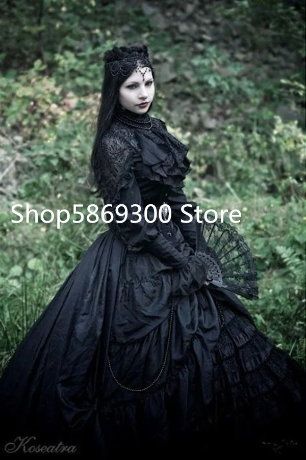 Abiti da sposa a maniche lunghe Goth vittoriano collo alto corsetto con lacci tendenze classiche abito da sposa Steakpunk gotico scuro Plus Size