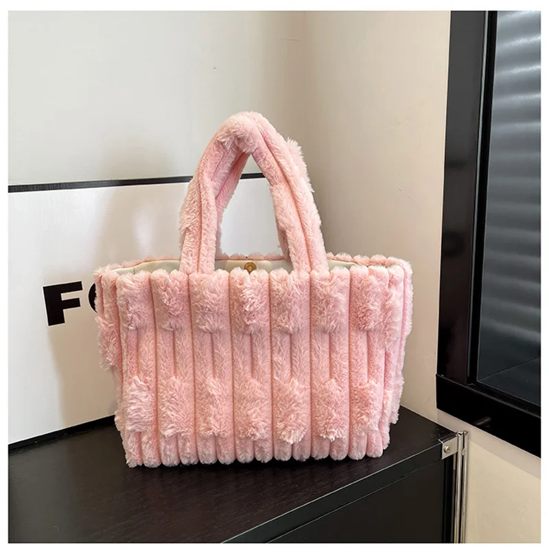 Осень/зима плюшевая сумка-тоут, новинка 2025, женская квадратная сумка в повседневном стиле, большая вместительная сумка на плечо, модная мягкая сумка