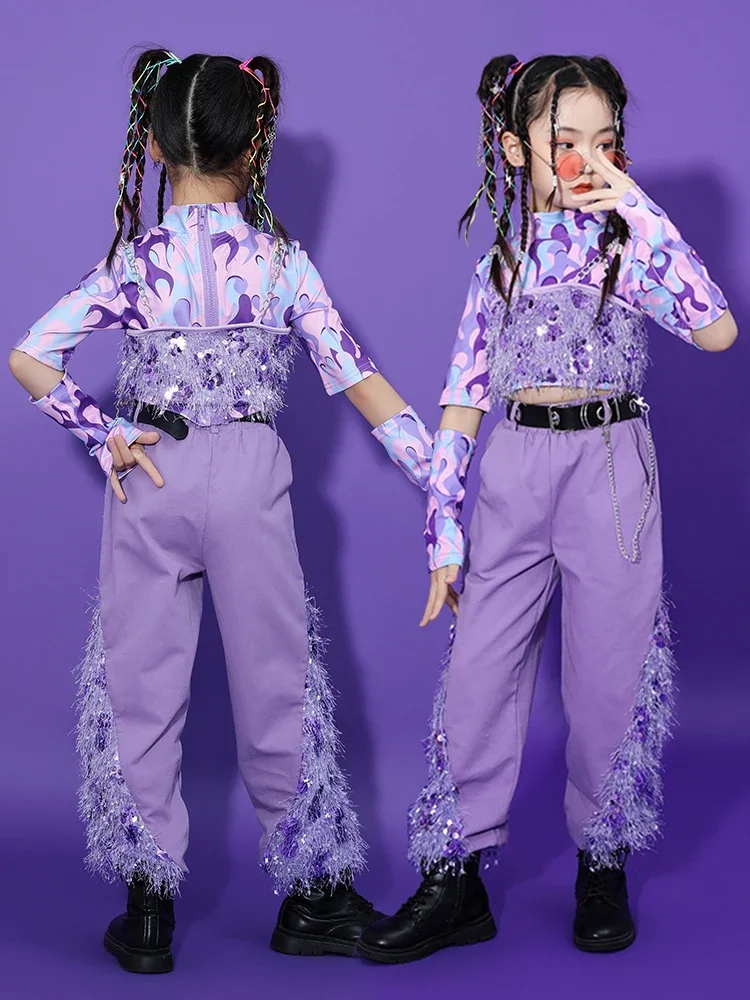 Moda bambini paillettes Jazz Dance Performance Costume ragazze Shiny Street Dance vestiti ragazze Walking Stage Performance Costume