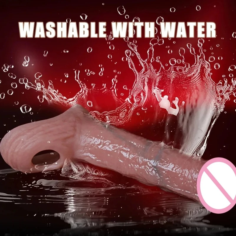 Realistic Silicone Penis Sleeve Cock Ring Lock Semen Masturbator Dick  Enlarger Reusable Condoms Adult Sex Toy for Couples 18+