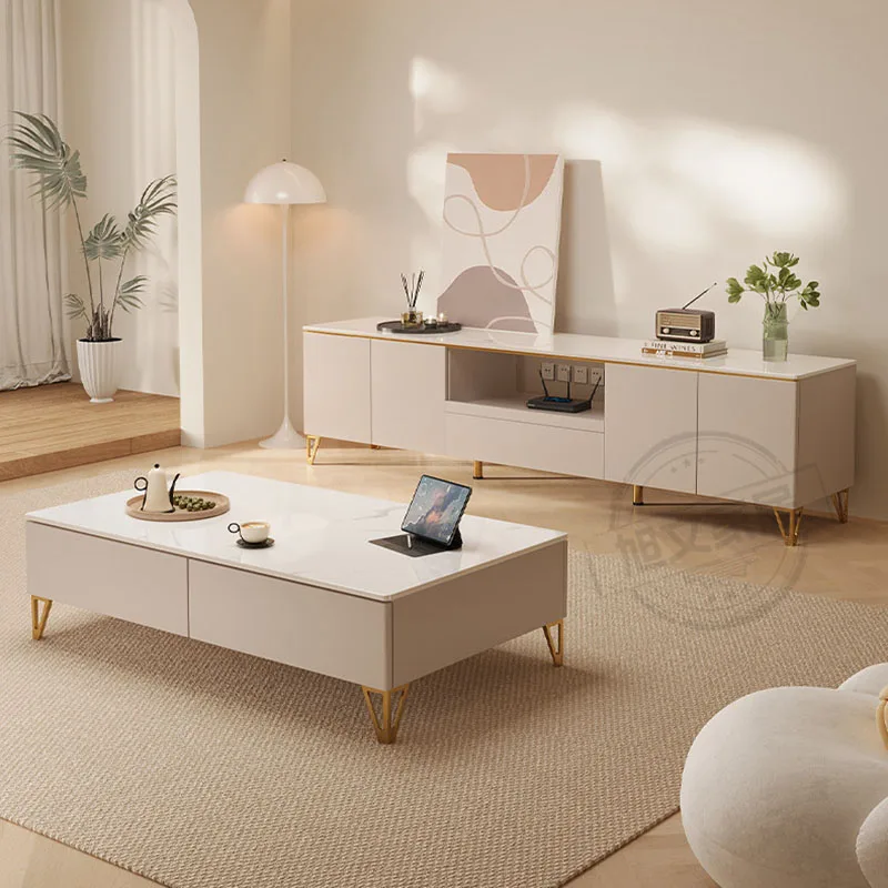 Cheap Cream Tv Stands Clear White Design Luxury Save Space Storage Universal Tv Table Organizer Archivadores Home Decoration