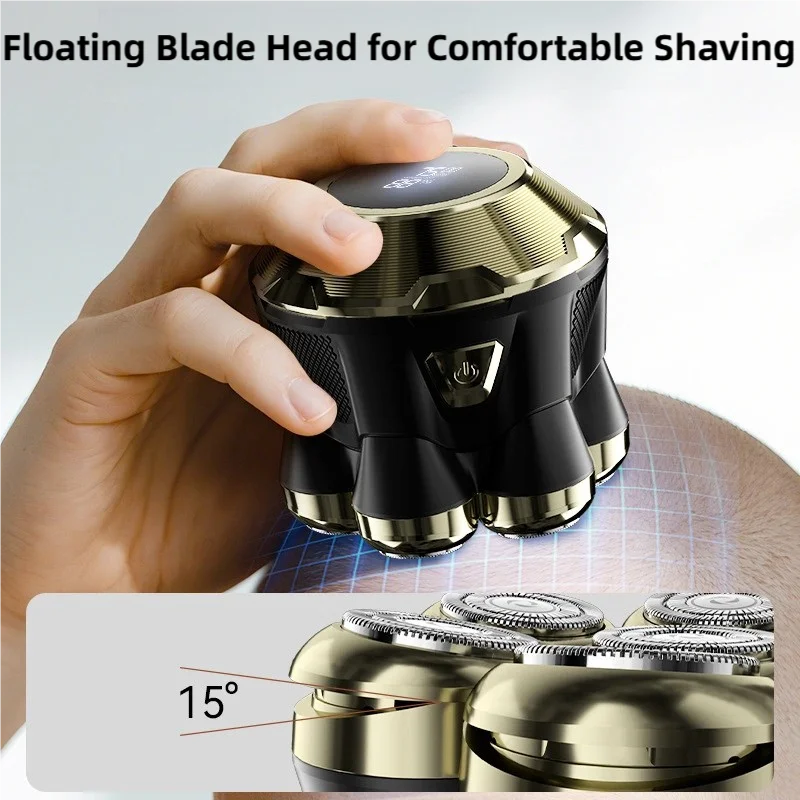 TINSOL 7-Blade Electric Hair Trimmer, Men's Bald Head Machine, Digital Display Shaver, Magnetic Full-Body Washable Razor