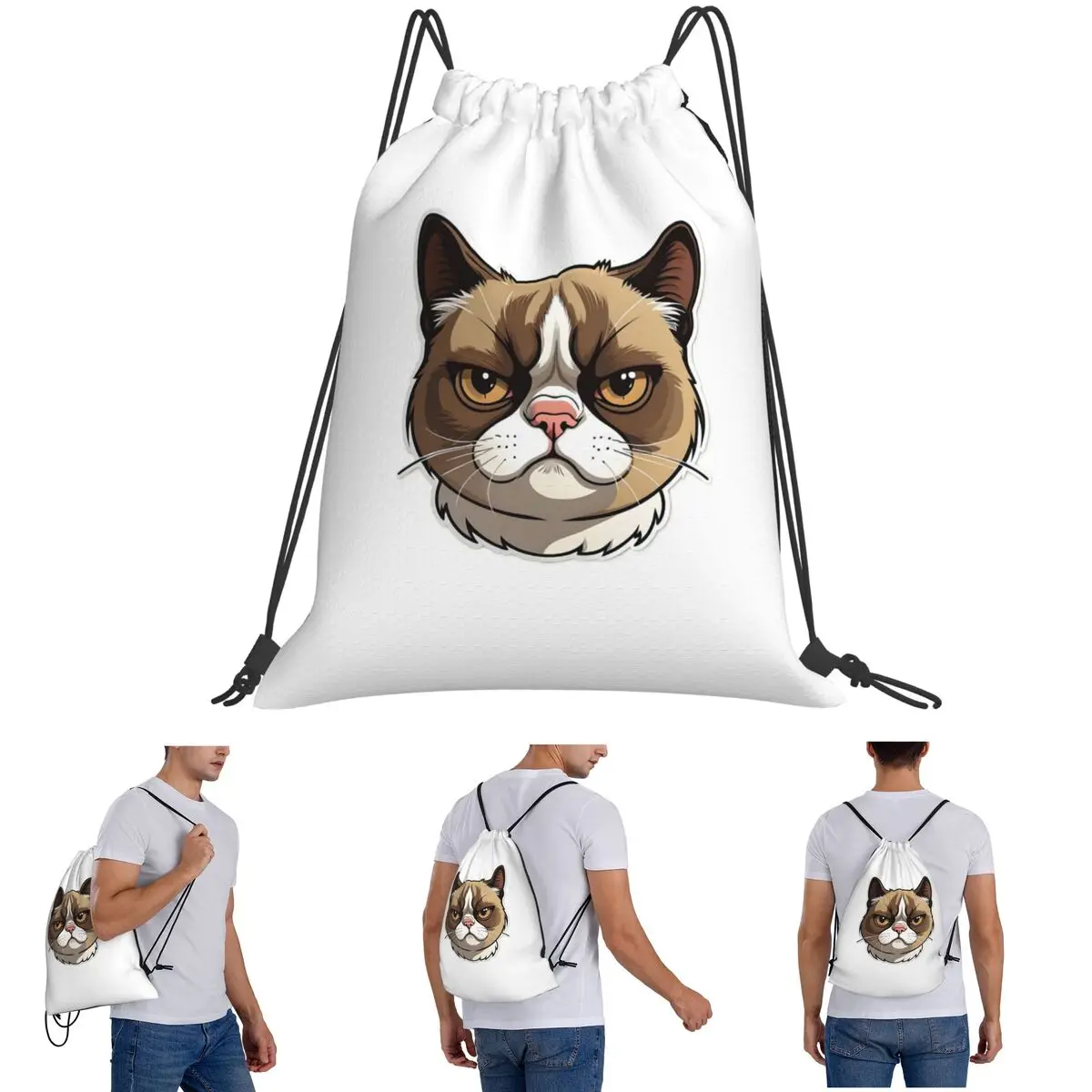 Strong And Confidence Cat Backpacks Portable Drawstring Bags Storage Bag Book Bags for Travel School