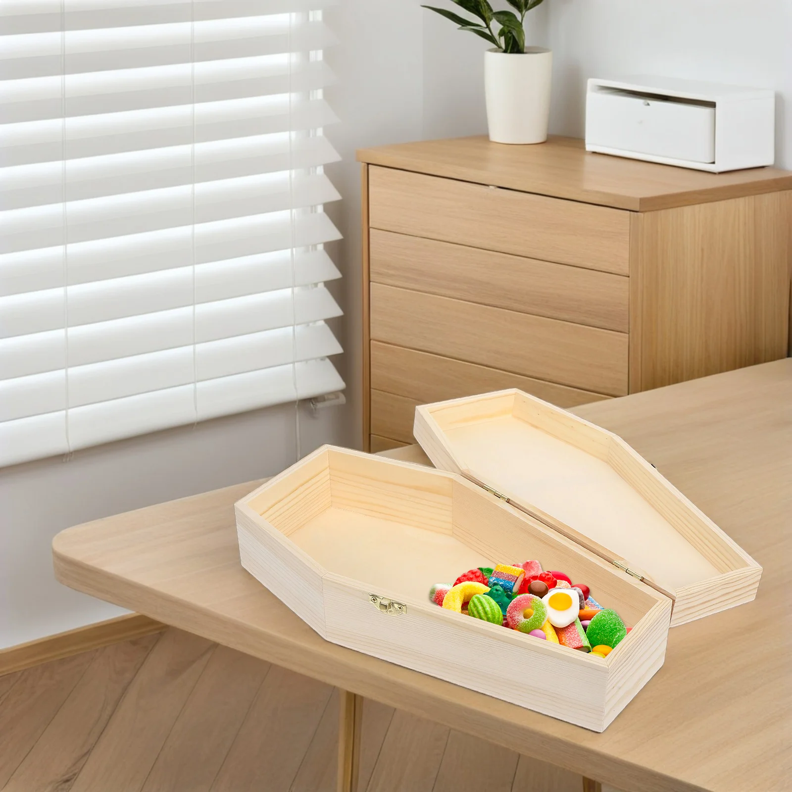 

Extra Large Wood Coffin Box for Halloween Candy Storage Pet Ashes Jewelry Display Smooth Finish DIY Decorative