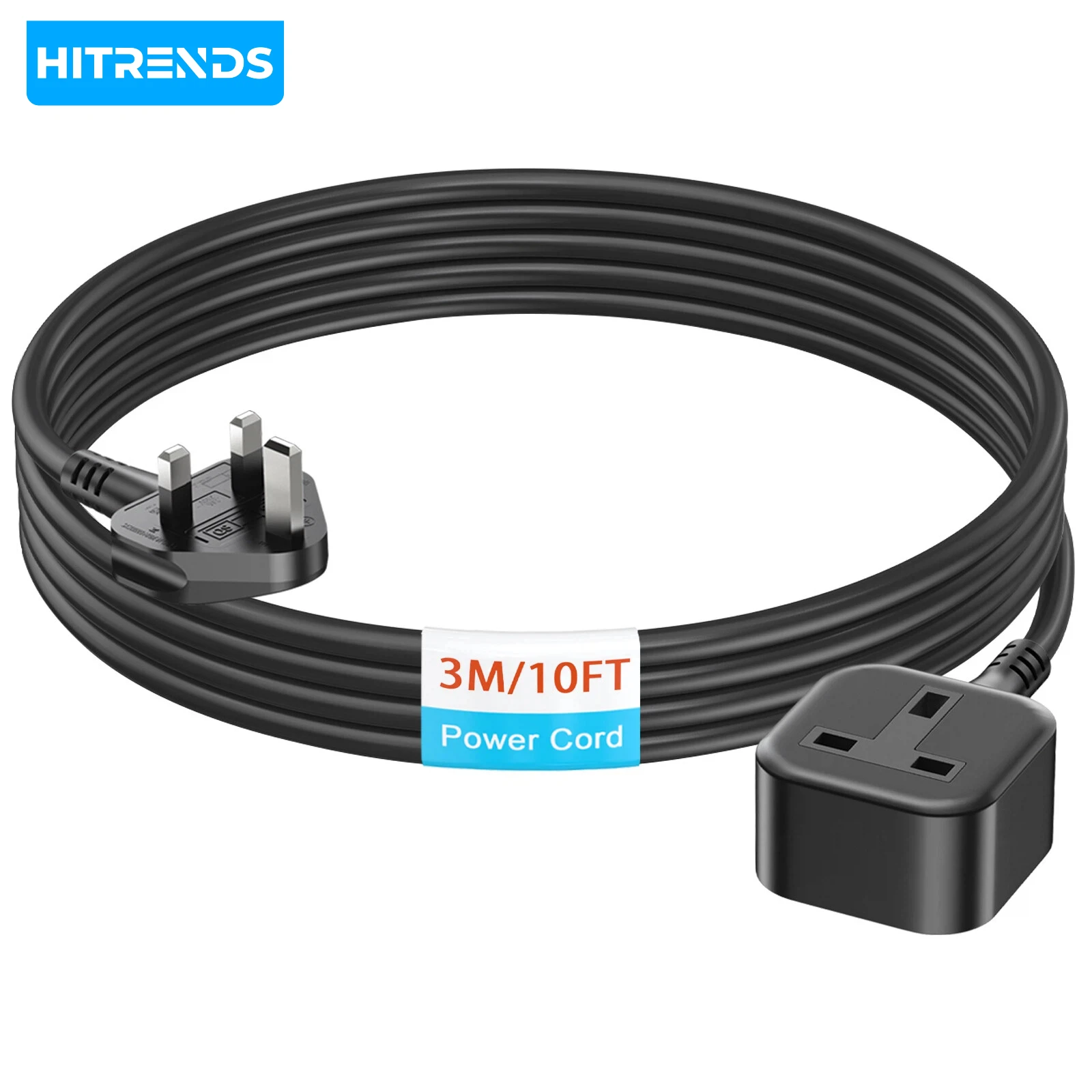 HITRENDS British Standard Socket Extension Cord with 13A Fuse, Multiple Protections, 3250W High-Power Power Cord