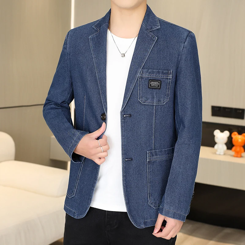 

Блейзер мужской модный однотонный джентльменский повседневный деловой универсальный спортивный свадебный ультратонкий дышащий джинсовый пиджак на открытом воздухе