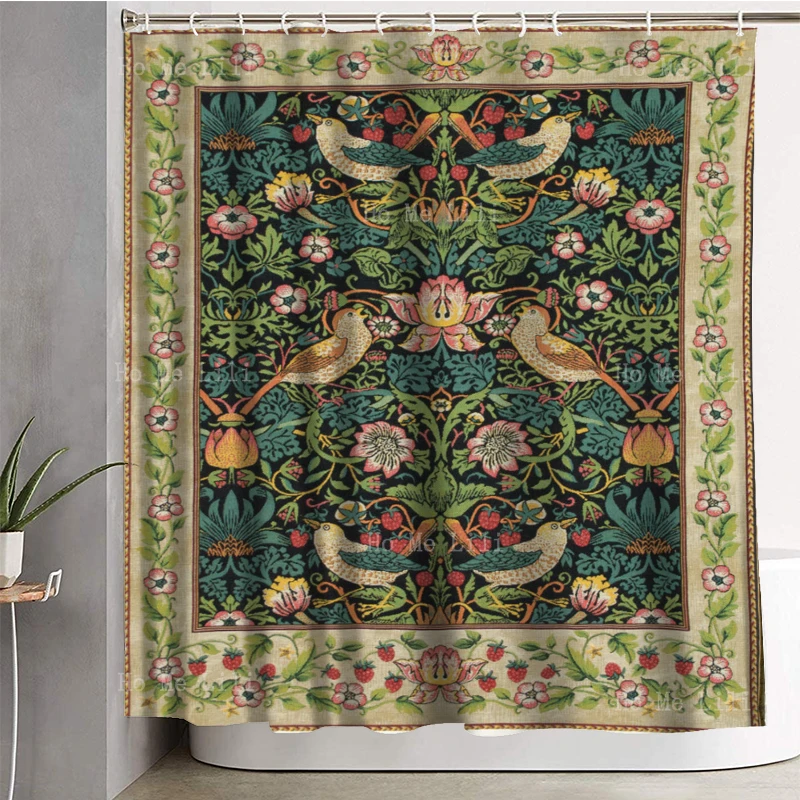 William Morris Tree Of Life Leaves And Branches Strawberry Thief Traditional Birds Compton Flowers Shower Curtains By Ho Me Lili