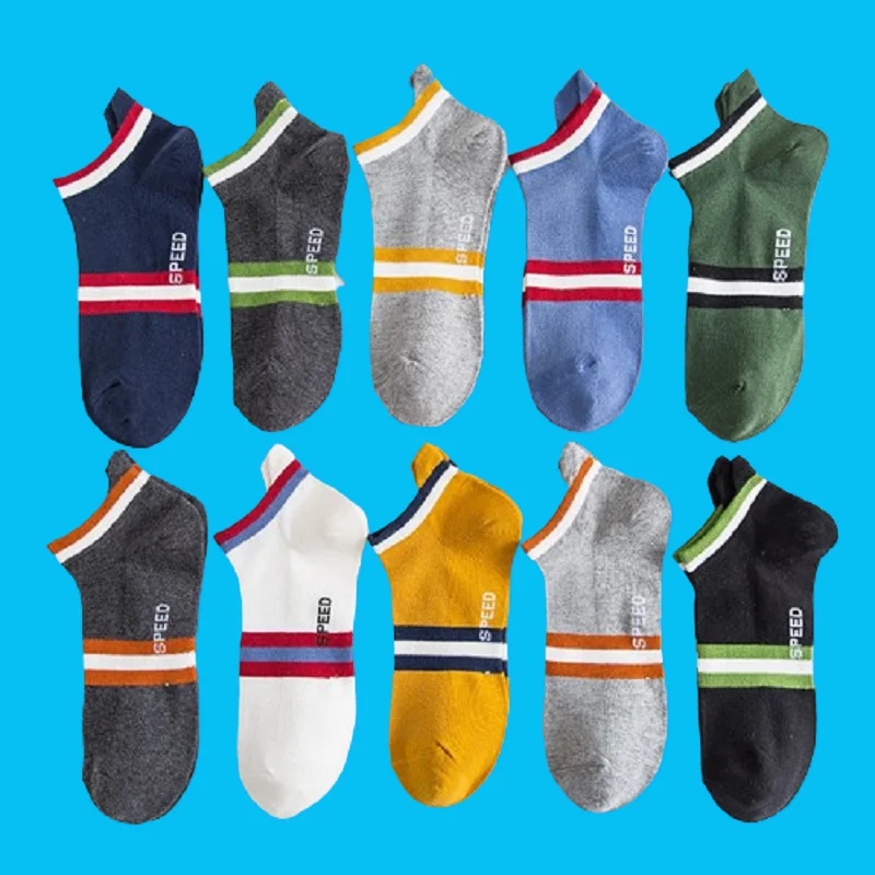 10/20 Pairs Letter Boat Socks Men's Socks Striped Men's Socks Speed ​​Color Matching Sports Fashion Socks Sweat-Absorbent Socks