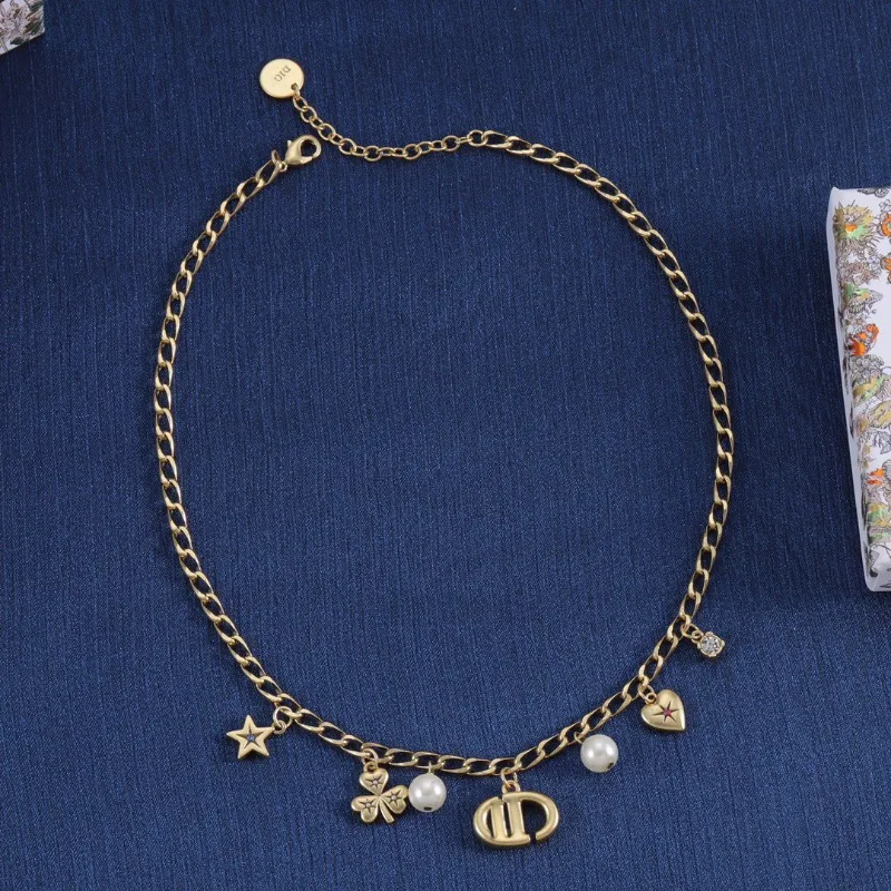 Dijia's New D Home D زوج من النجمة الخماسية الحب نسخة عالية متعددة العناصر اللؤلؤ قلادة رسالة قلادة بالجملة