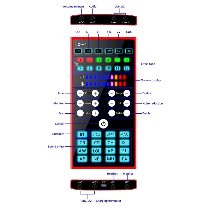 NCA1 Live Sound Card Mixer Audio Bluetooth Microphone Condenser KTV Karaoke Mobile Phone Computer