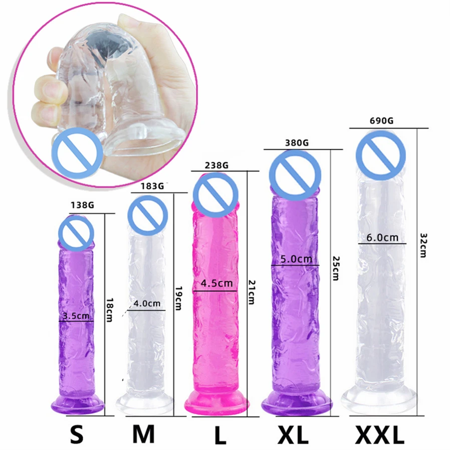 Dildo Vibrant Transparent With Powerful Suction Cup Anal Dildo Butt Plug Penis Artificial Adult Supplies Sex Toys For Woman E64W