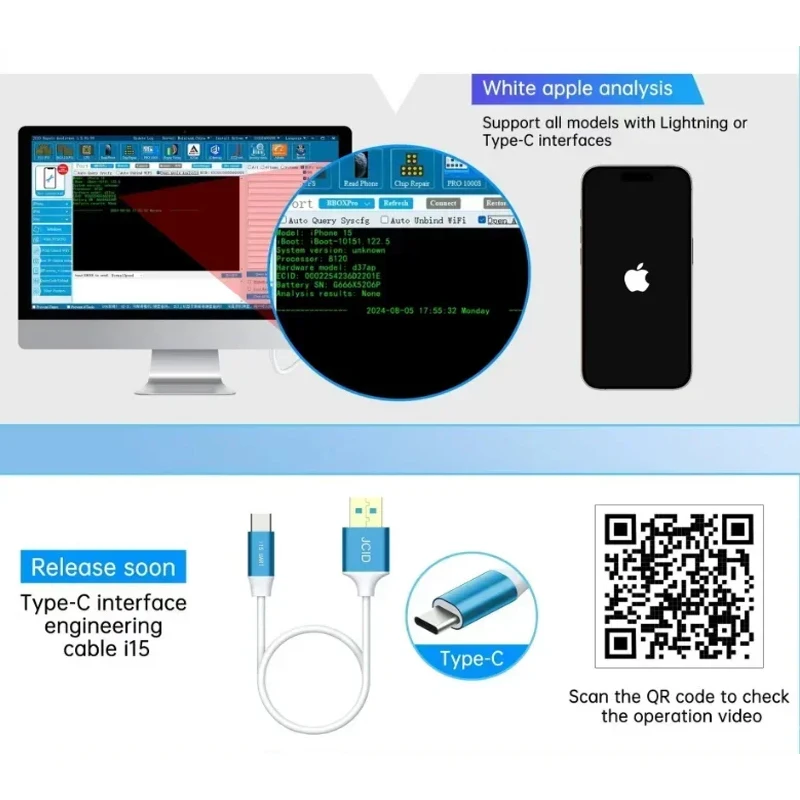 JCID JC I15 Restore Easy Cable Type-C For iPhone 15/15 Plus/15 Pro/15 ProMax iPad Charging Swiping Data Transfer Cable Tools