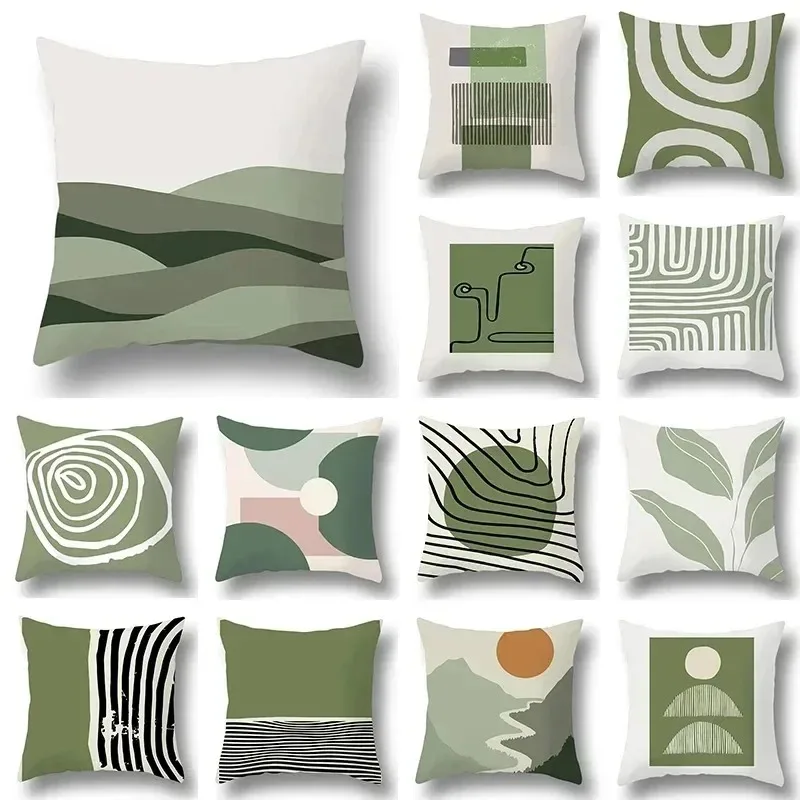 Simple Green Car Ornaments Office Living Room Home Pillowcase Geometric Pattern Pillowcase