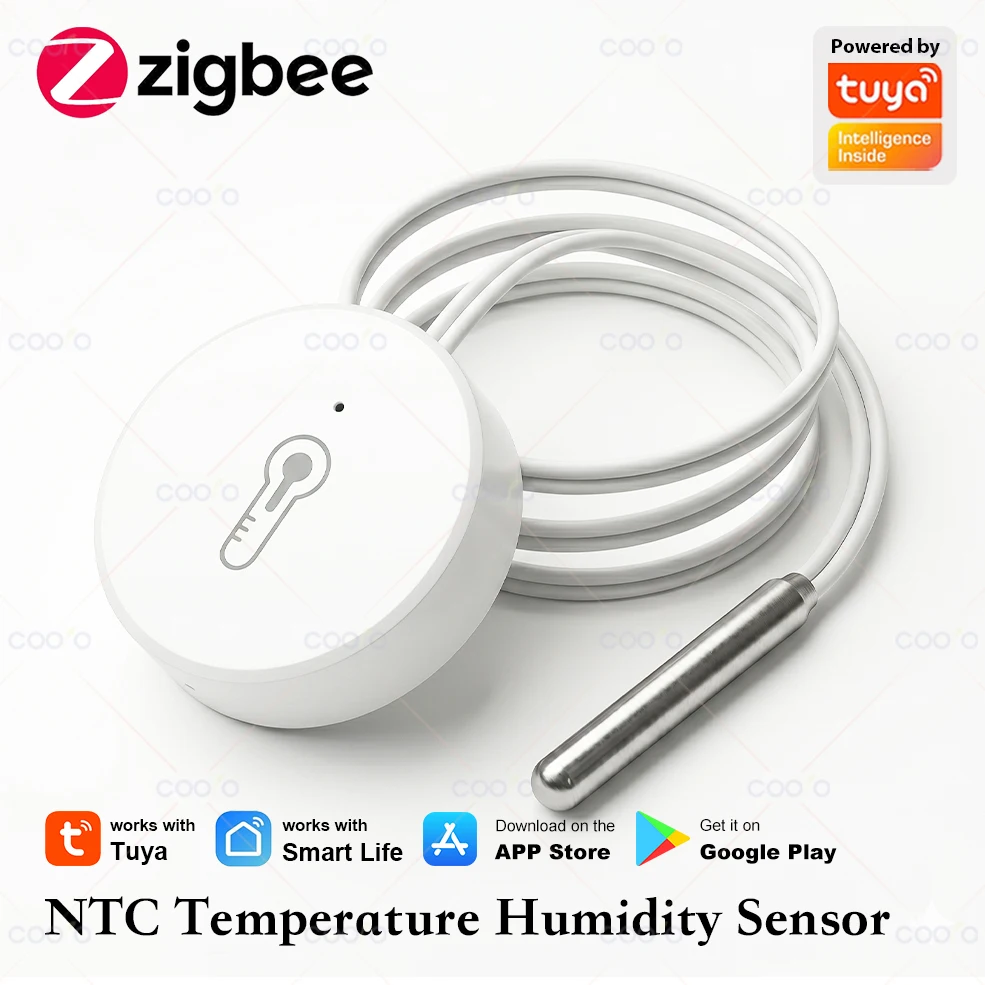 Sensor de Temperatura y Humedad Zigbee NTC con Sonda de Acero Inoxidable para Detectar Temperatura de Acuarios, Piscinas, Bañeras, Congeladores, Laboratorios y Líquidos