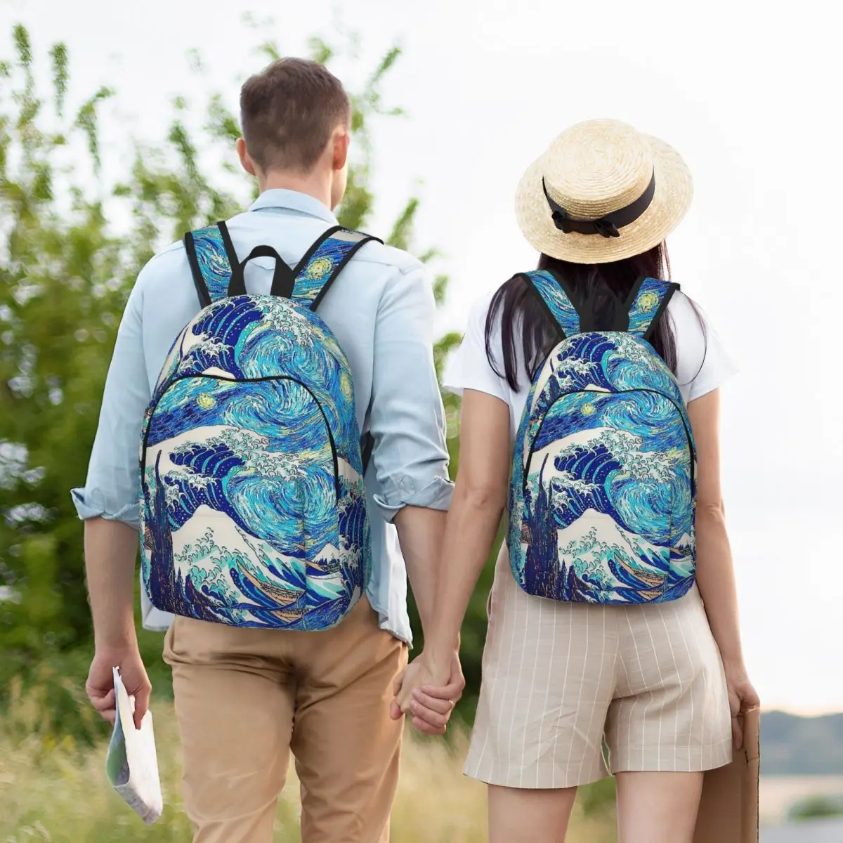 The Wave Of Kanagawa Hokusai Starry Night Van Gogh Student Backpack School Bag Daypack for Boys Girls Bookbag Shoulder Bags
