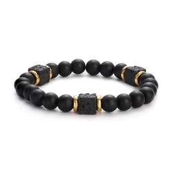 Classic Black Stone Bracelets Men Jewelry Pulseira Square Lava Bracelet Pulsera Couples Bracelet Friends Jewelry