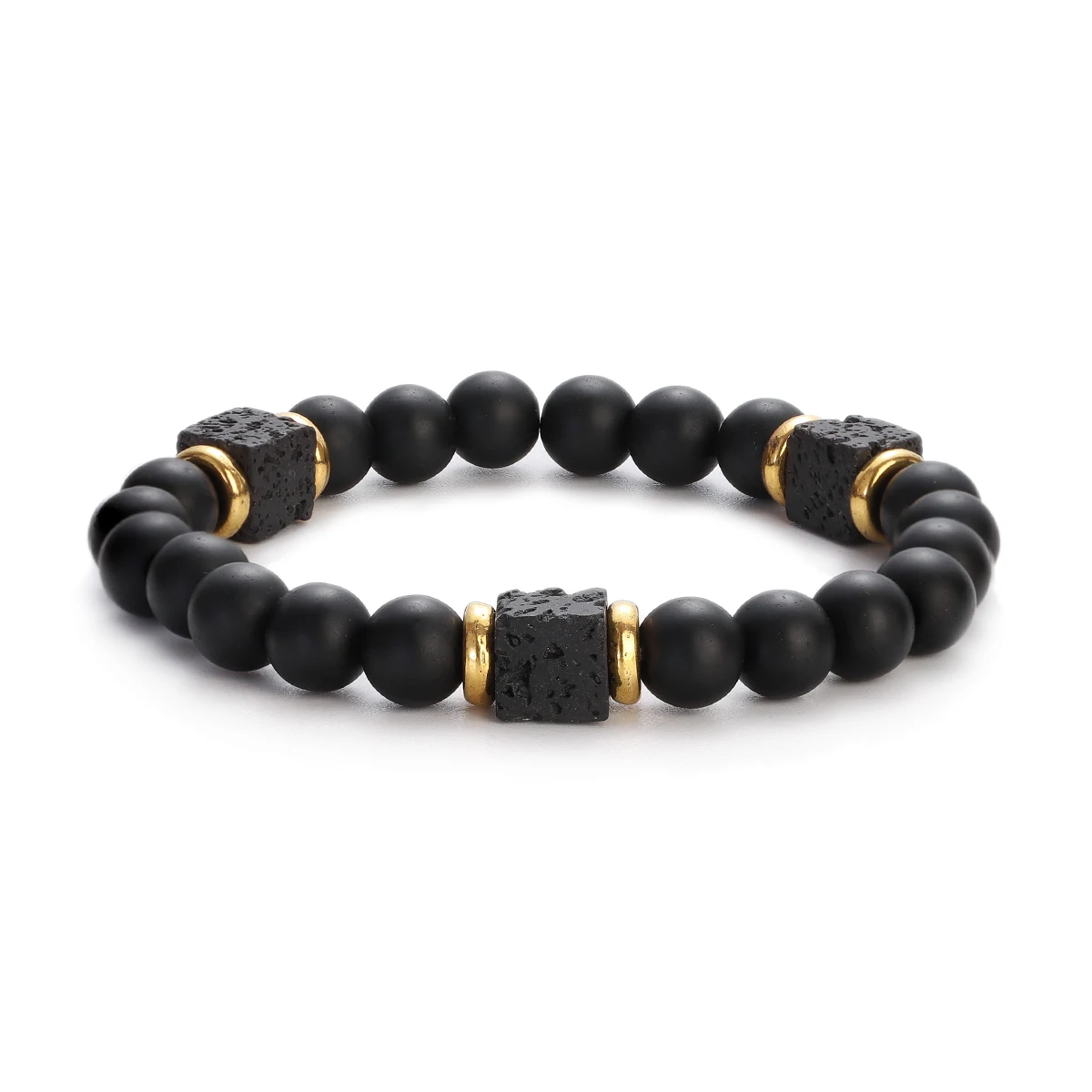 Classic Black Stone Bracelets Men Jewelry Pulseira Square Lava Bracelet Pulsera Couples Bracelet Friends Jewelry