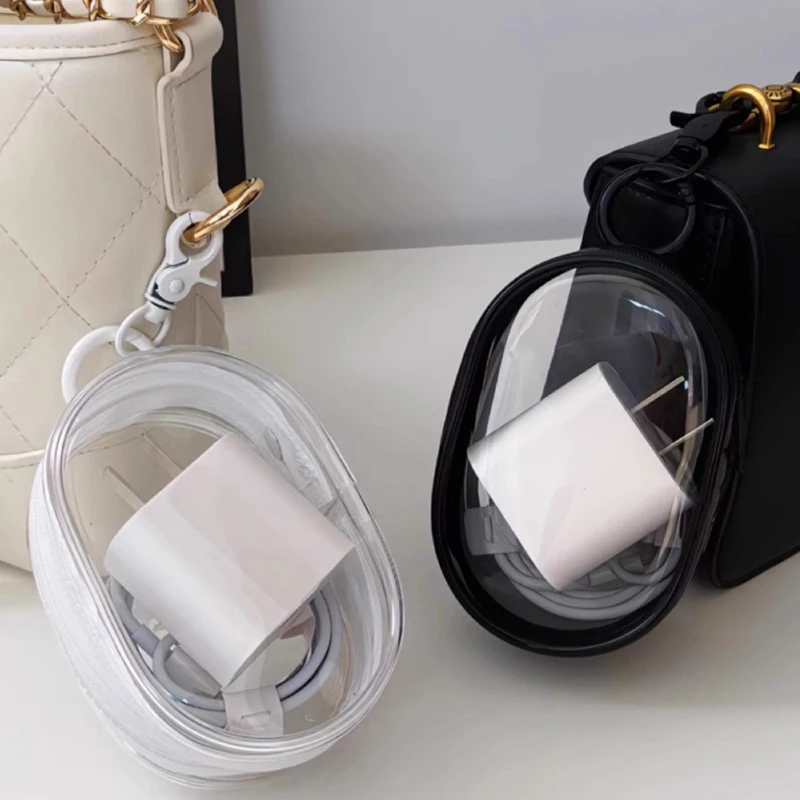1Pc Portable Mini Clear Zipper Storage Bag - Space-Saving Organizer for Earphones & Chargers, Versatile with Handy Keychain Loop