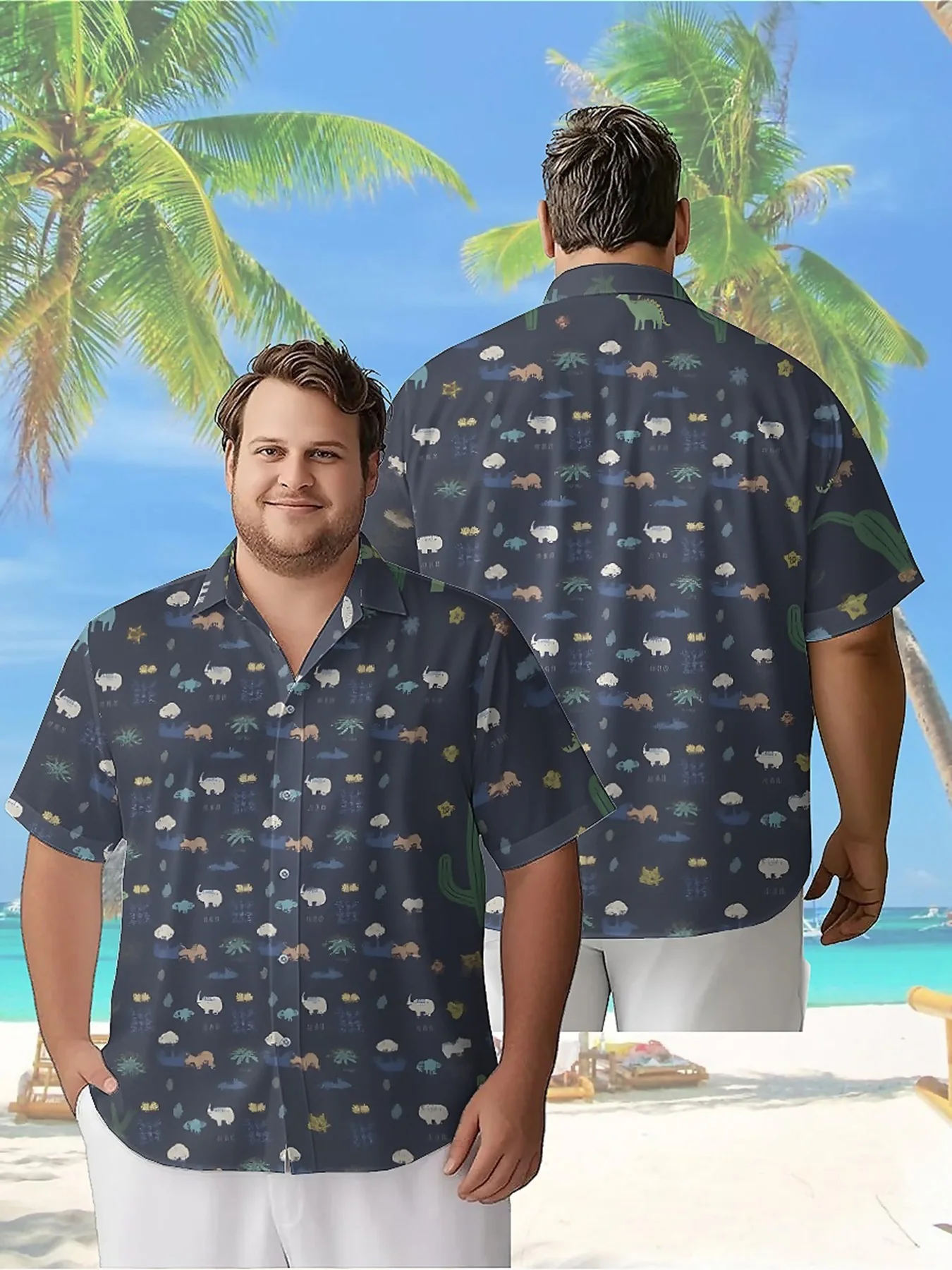 Men's Plus Size Hawaiian Shirts Dinosaurs and Cacti Pattern,Premium Comfort Youth Clothes,Y2K Tops