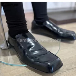 Retro Square Toe Leather Shoes Summer New British Flat Slip-On Deep Mouth Slip On Casual Loafer Single Shoes Party Males Shoes