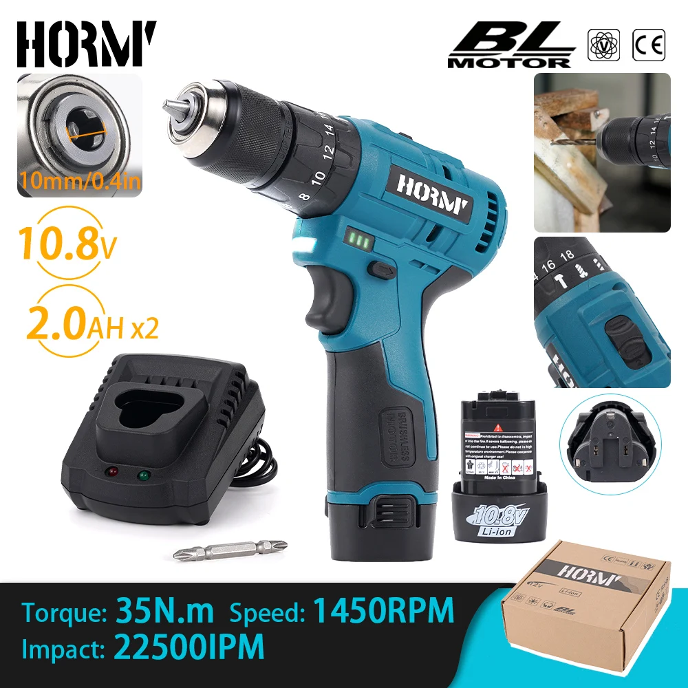 

10.8 Volt Electric Screwdriver 3 in 1 Cordless Drill Compatible Brushless High Speed Motor Impact Drill For Makita Battery