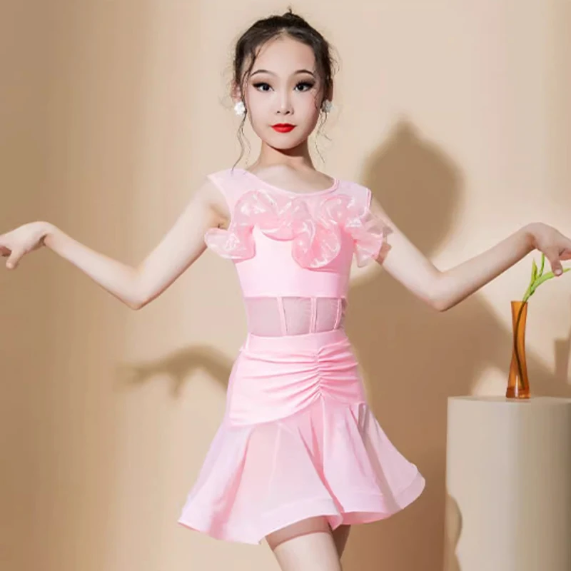 Vestido de competición de baile latino para niñas, vestidos de baile de actuación para niños, traje de baile latino Chacha Tango Rumba Samba