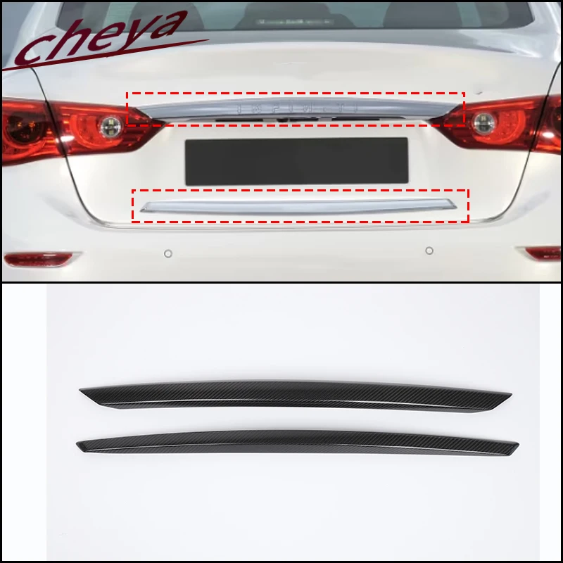 

x2 Real Carbon Fiber Rear Trunk Tailgate Door Lid Edge Trim Cover Strip for Infiniti Q50 V37 2013-2017 Exterior Accessories