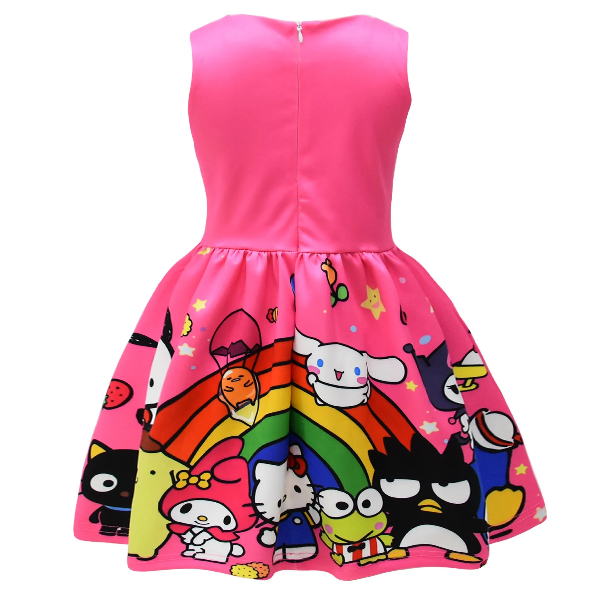 Kawaii Hello Kittys Birthday Dress Suit Skirt Rainbow New Gemini Melodys Big Girl Bow Vest Kids Clothes Flower Girl Dresses