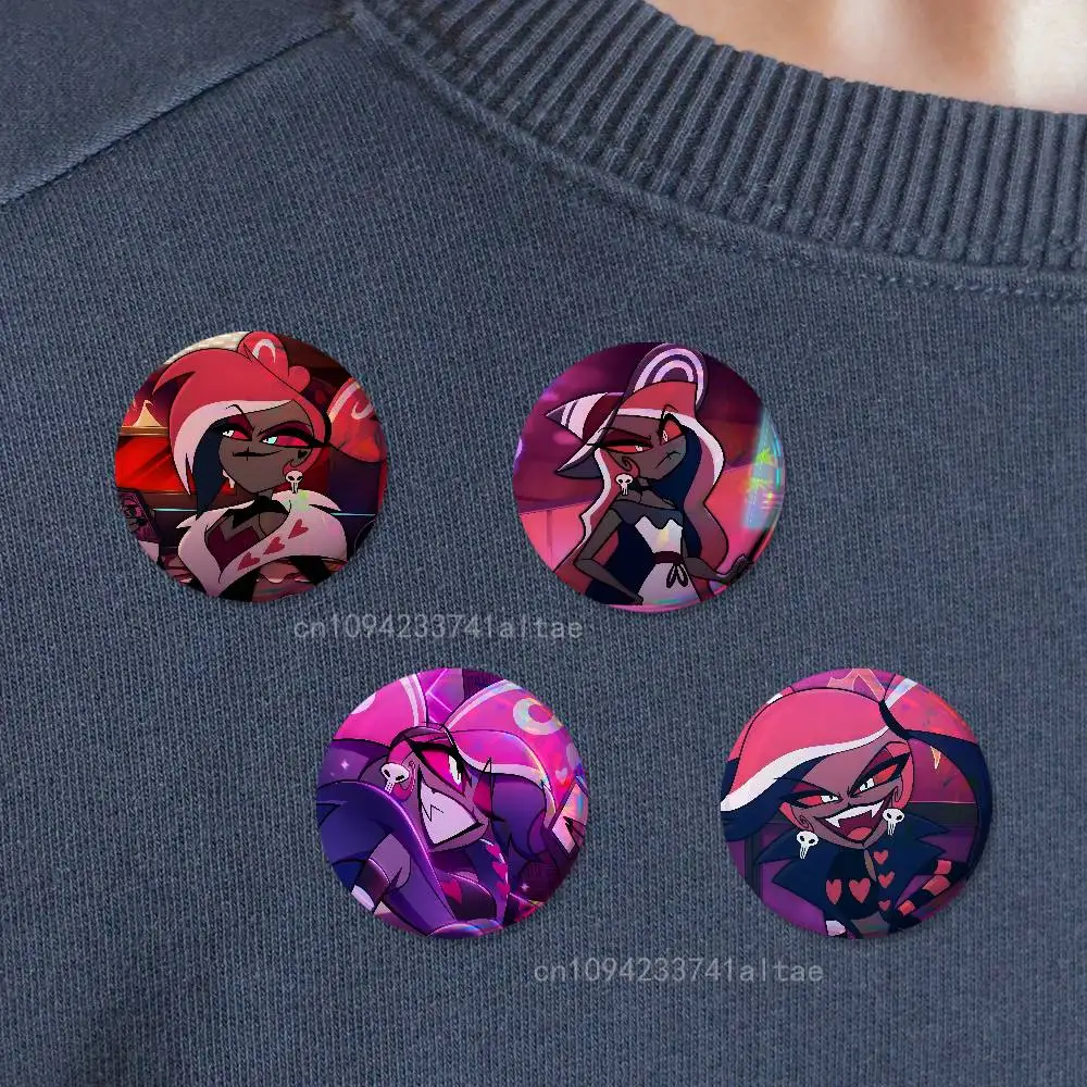 Velvette H-Hazbin Hotel Badges Round Cosplay Pin Bag Decor Fans Collect Friends Gifts Brooch