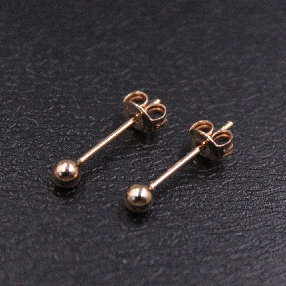 

Real Pure 18K Rose Gold Stud Women Best Lucky 3mm Glossy Bead Ball Earrings 0.64g