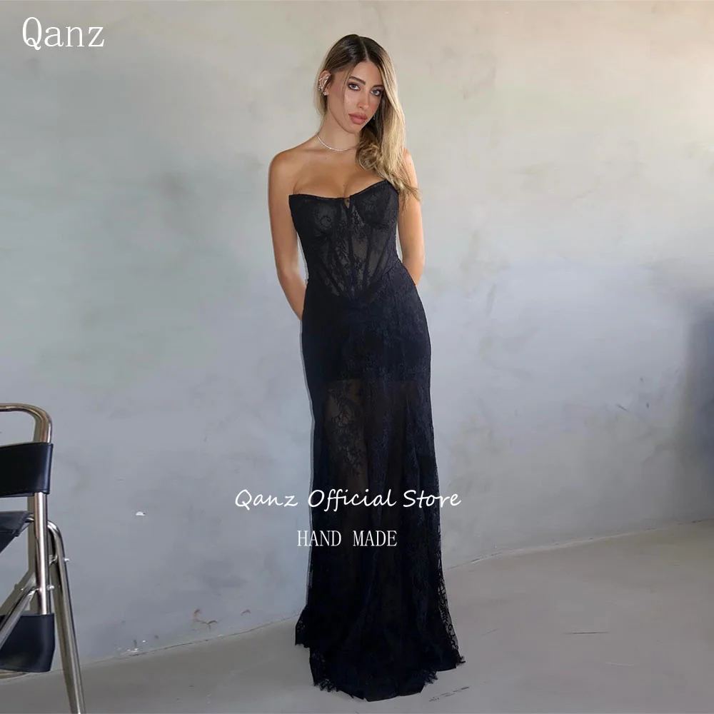 

Qanz Modern Black Evening Dresses Lace Appliques Sweetheart Elegant Dresses For Special Event Mermaid Party Gowns Customized
