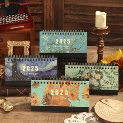 1 pc 2025 Vintage Painting Coil Desk Calendar With Memo Notes Tabletop Flip Schedule Monthly Calendar For Home Office School