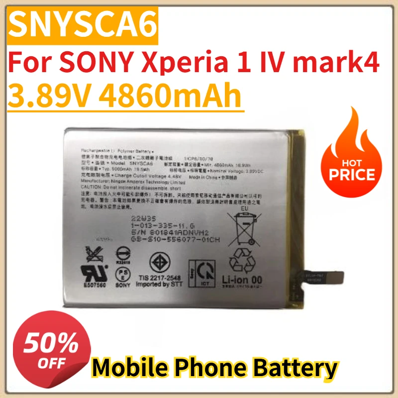 

Высококачественный новый аккумулятор для мобильного телефона 3,89 В 4860 мАч SNYSCA6 SNYSDU6 для SONY Xperia 1 IV mark4