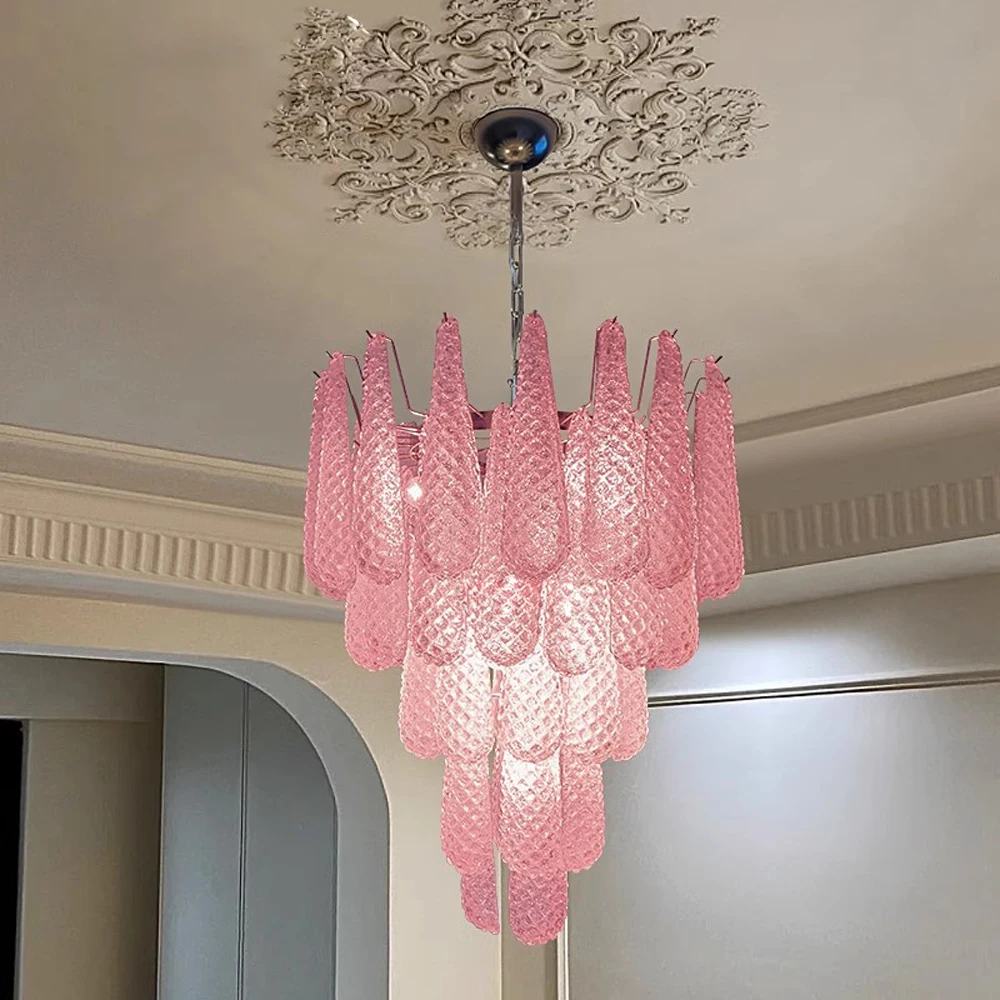 Luxury Circular White Blue Glass LED E14 Chandelier Dining Room Bedroom Indoor Home Hang Decoration Atmosphere Lighting Fixture