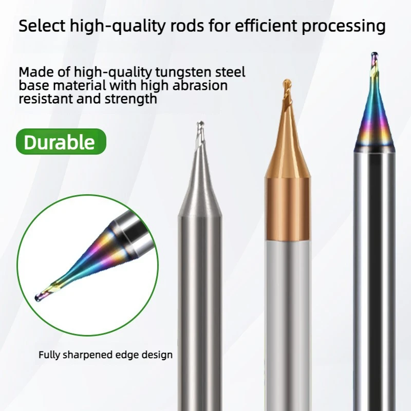 HRC55 HRC60 2-Flute End Mill 0.1-0.9mm 4mm Shank Flat End Mill Tungsten Carbide CNC Engraving Machine Tool Ball Nose End Mill