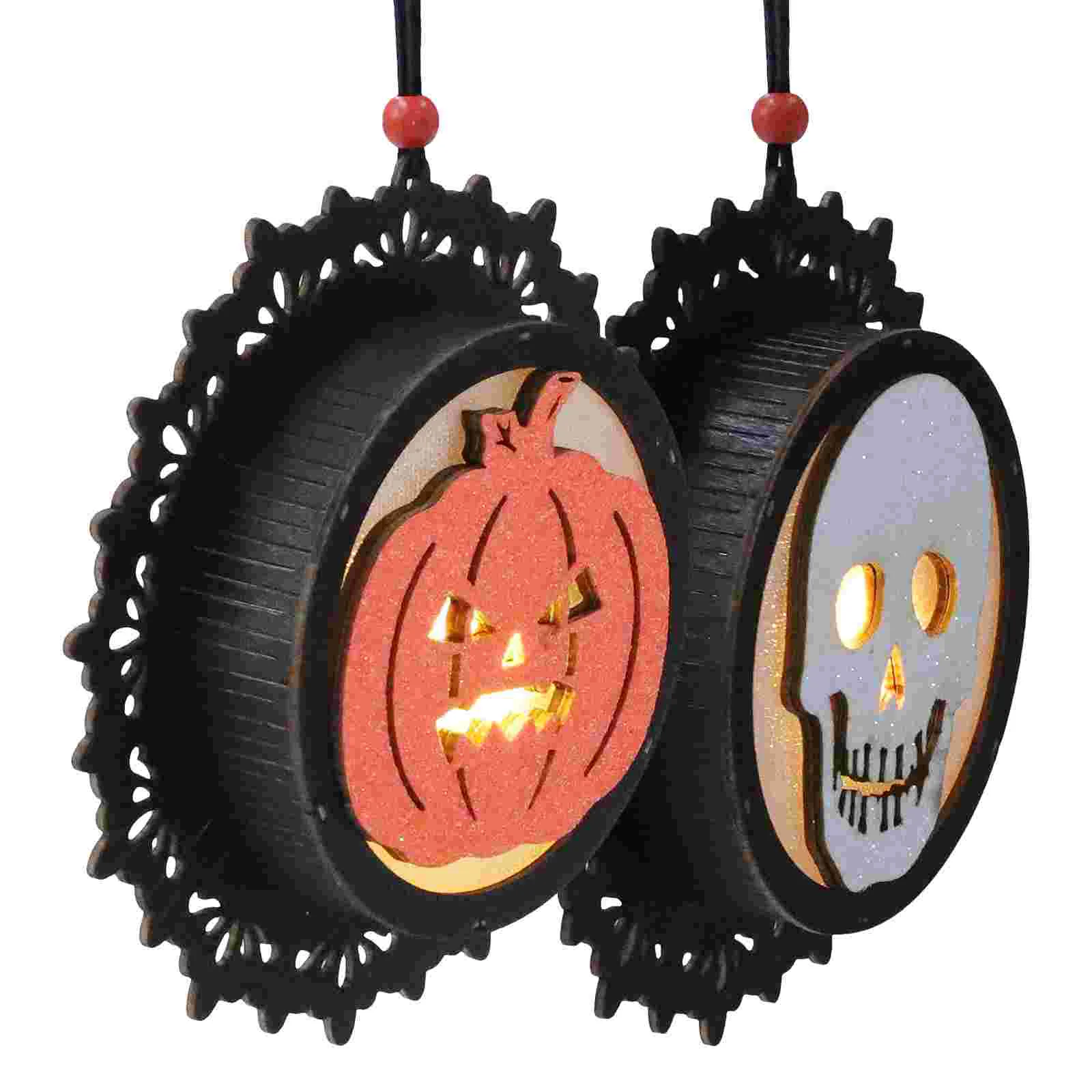 2 PCS Halloween Pumpkin Lantern Wooden Pendant Light Welcome Sign Party Front Door Wall Decor Haunted House Yard Gifts