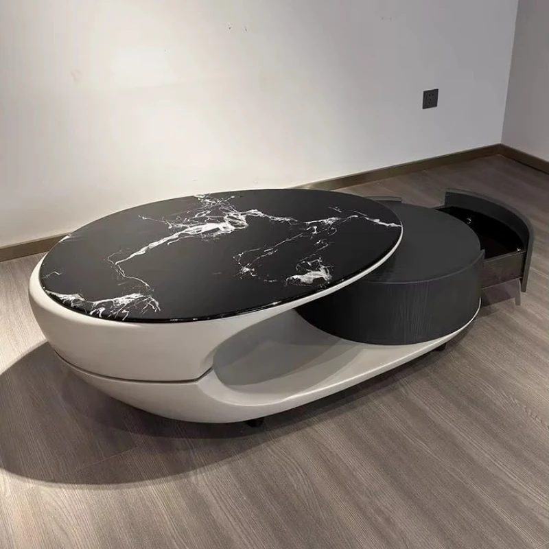 Modern luxury wood microcrystalline oval small apartment living room furniture environmentally friendly storage coffee table