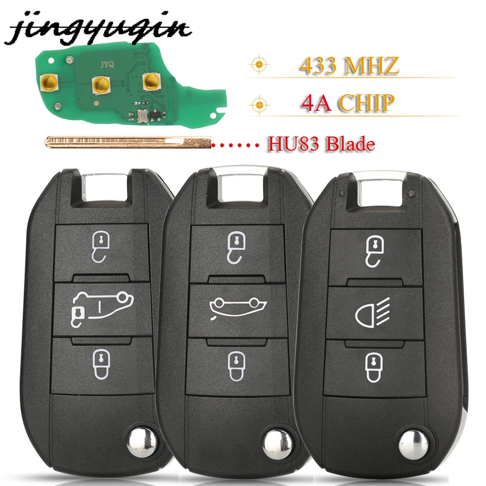 Jingyuqin Filp Folding Remote Car Key FoB 4A Chip 433.92MHZ FSK For Peugeot 208 2008 308 508 Citroen C3 C4 C5 Uncut HU83 Blade