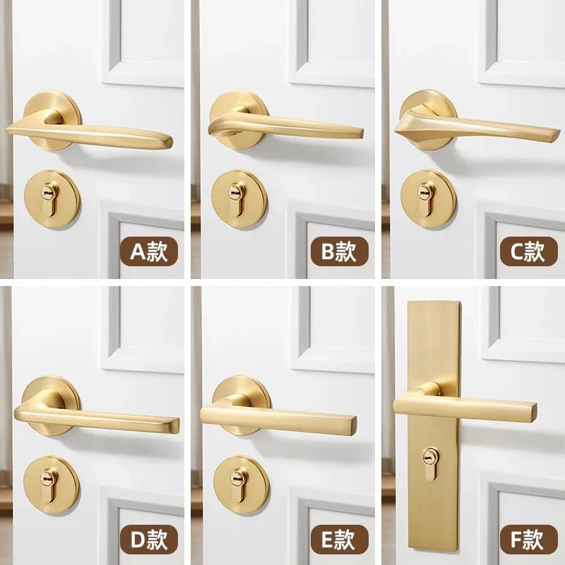 

Drawn gold indoor bedroom door lock household room wooden door handle lock universal split magnetic mute