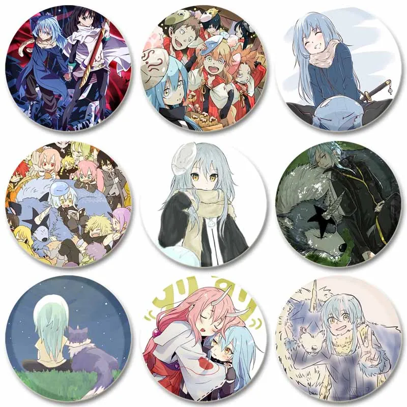 58/44/32mm Anime Reincarnated As A Slime Round Lapel Pins Cartoon Character Interesting Badge Brooches Jewelry Accessories Gifts