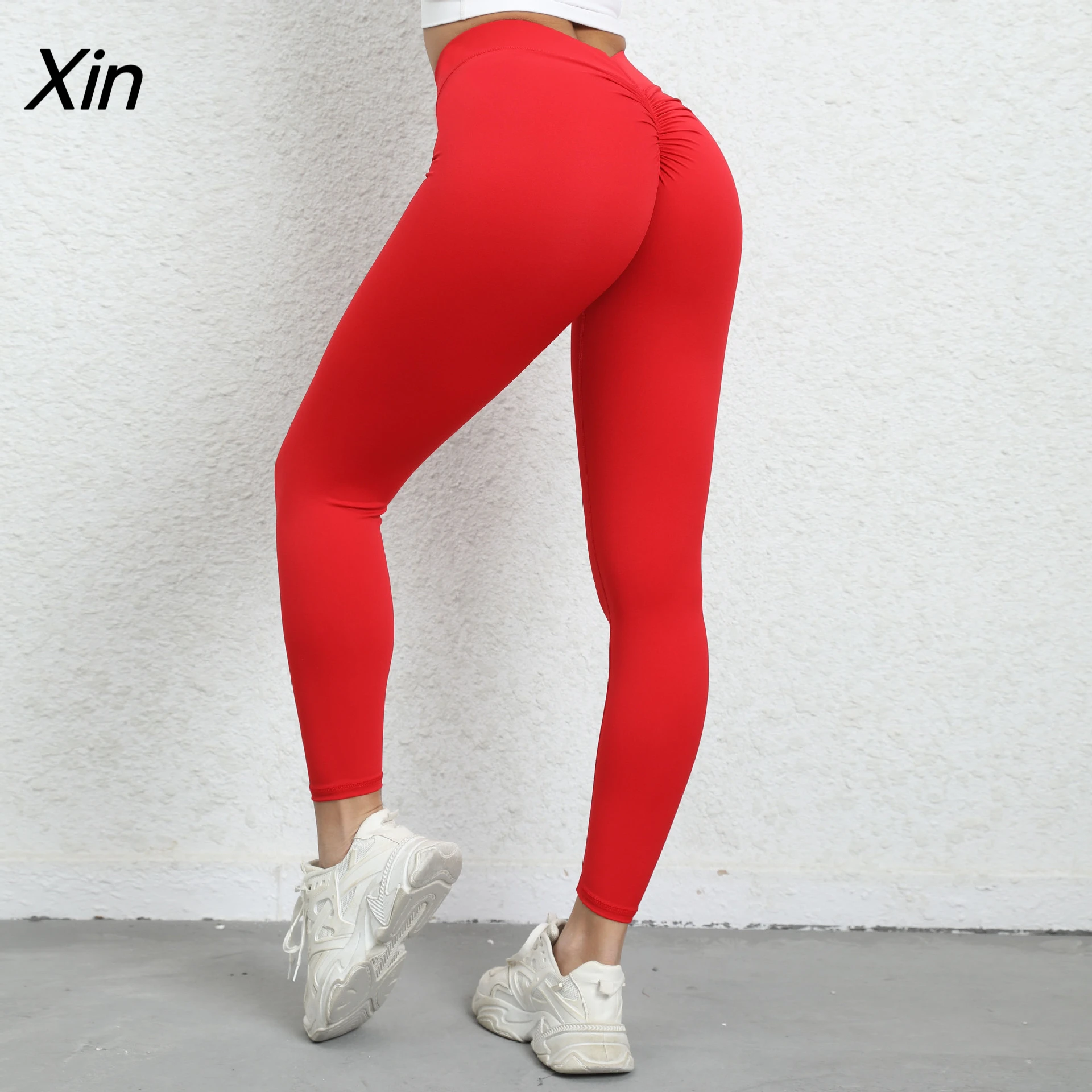 Back V Scrunch Butt Leggings Women High Waist Yoga Pants Fitness Workout Gym Running Ruched Booty Trousers Jogging Active Wear